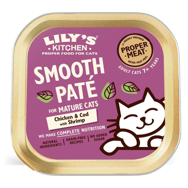 Lily's Kitchen Paté suave de pollo y bacalao con gambas para gatos adultos 85 g