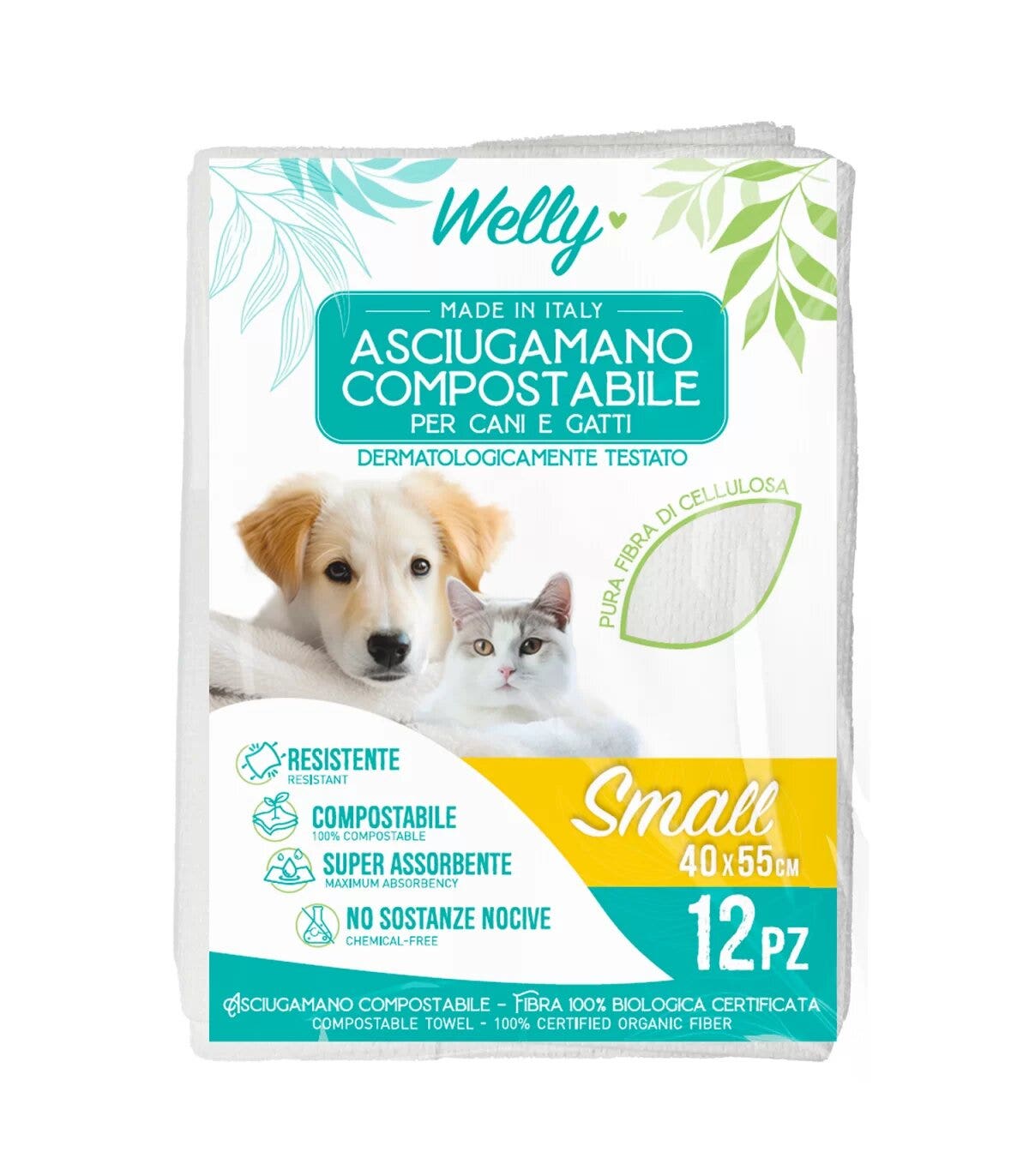 Welly Toalla compostable pequeña 40 x 55 cm, 12 unidades
