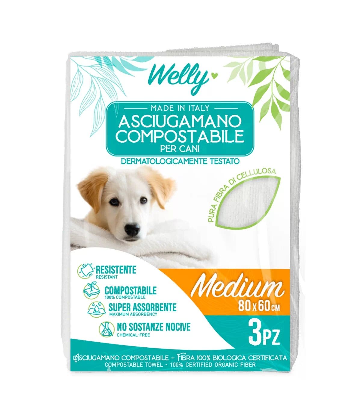 Welly Toalla compostable mediana 80 x 60 cm, 3 unidades
