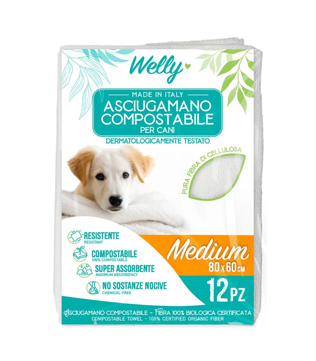 Welly Toalla compostable mediana 80 x 60 cm, 12 unidades