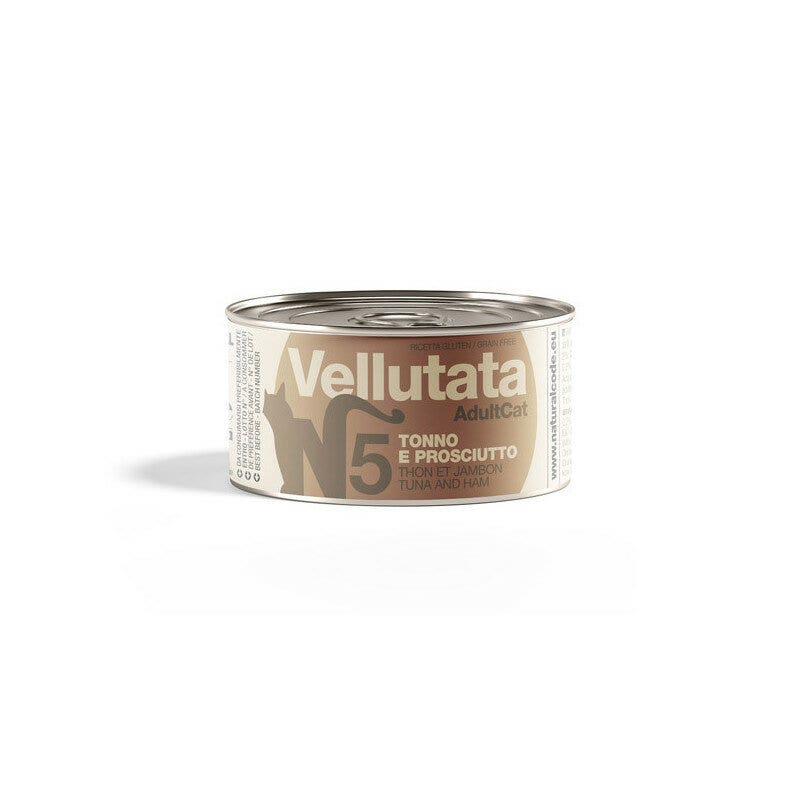 Natural Code N5 Crema de atún y jamón para gatos adultos, lata de 85 g
