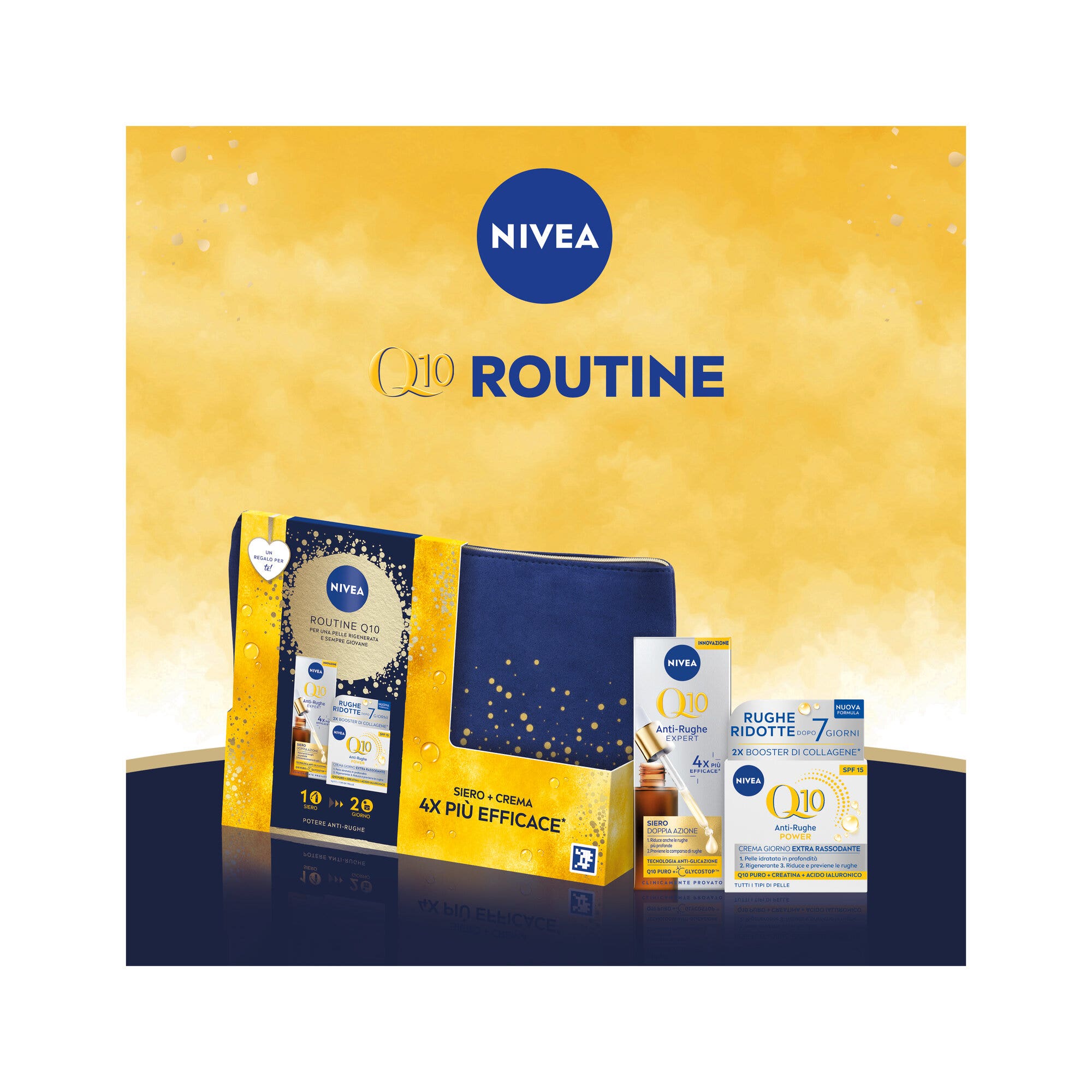 Nivea Routine Q10 Cofanetto Crema Viso 50ml + Siero Viso 30ml + Travel Bag