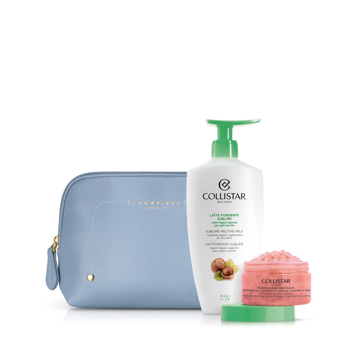 Collistar Set de Leche Fundente Sublime 400 ml + Exfoliante Talaso-Reafirmante 150 g + Bolsa de Viaje THE BRIDGE