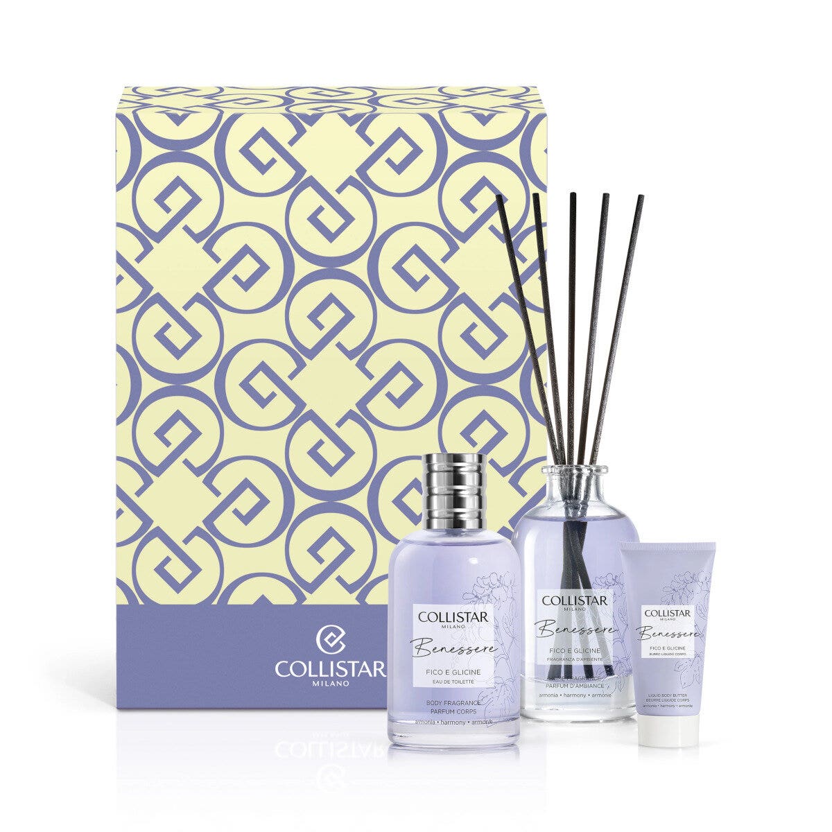 Collistar Set de Bienestar Higo y Glicinia Eau de Toilette 100 ml + Manteca Líquida Corporal 50 ml + Fragancia para el Hogar