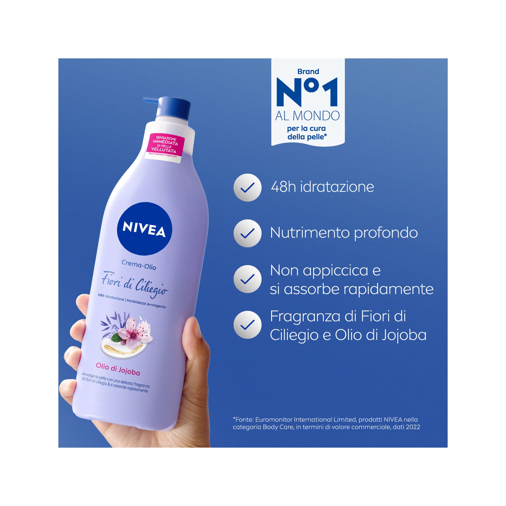 Nivea Crema-aceite de flores de cerezo y aceite de jojoba. Crema corporal hidratante 48 h y perfumada, 400 ml