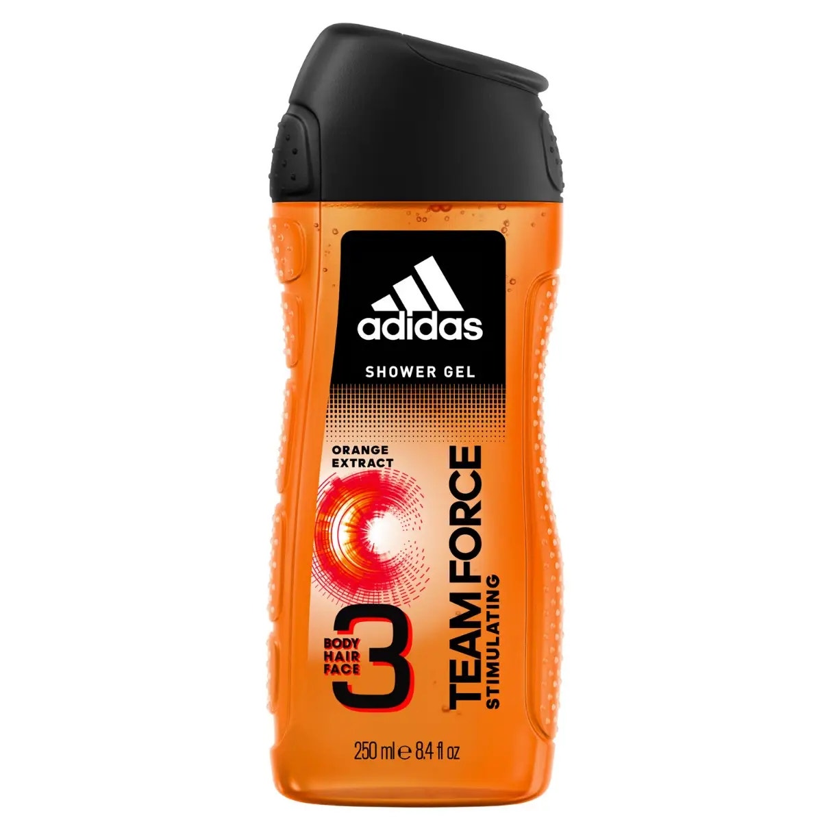 Gel de ducha estimulante Adidas Team Force para hombre 3 en 1 para cuerpo, cabello y rostro 250 ml
