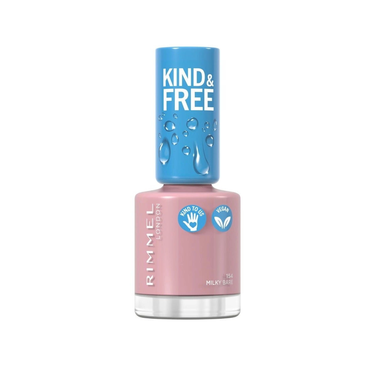 Esmalte Rimmel Kind & Free con fórmula a base natural, tono 154 Milky Bare, 8 ml