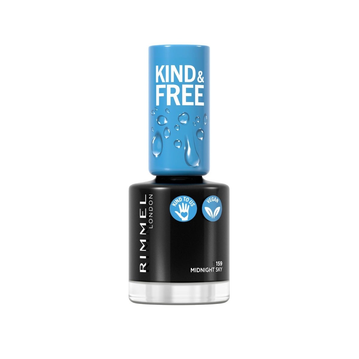 Esmalte de uñas Rimmel Kind & Free con fórmula natural, tono 159 Midnight Sky, 8 ml