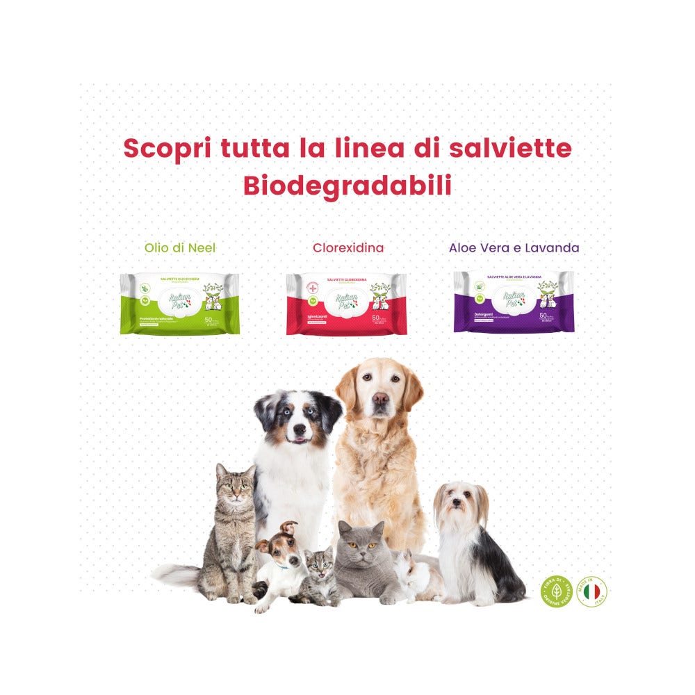 Italian Pet Salviettine Biodegradabili Clorexidina Per Cani/Gatti 20x30cm 40 Pezzi