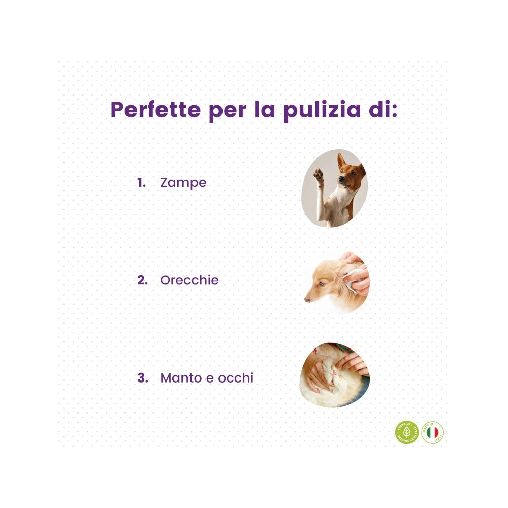 Italian Pet Salviettine Biodegradabili Aloe Vera/Lavanda Per Cani/Gatti 20x30cm 50 Pezzi