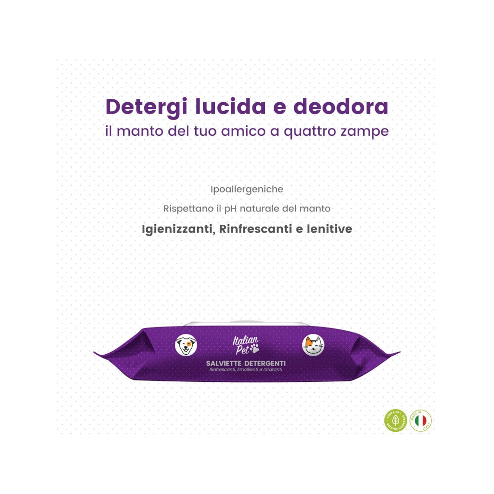 Italian Pet Salviettine Biodegradabili Aloe Vera/Lavanda Per Cani/Gatti 20x30cm 50 Pezzi