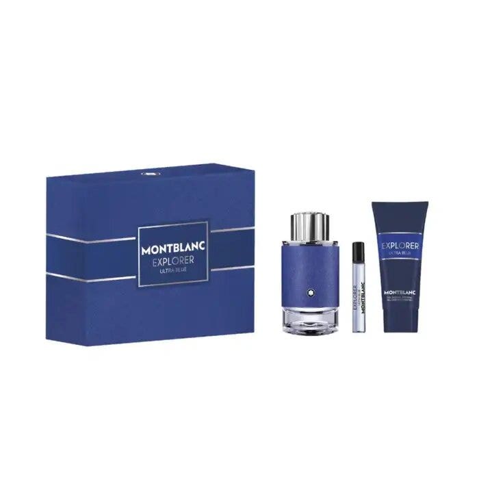 Montblanc Set Explorer Ultra Blue para hombre Eau de Parfum 100 ml + 7,5 ml, gel de ducha 100 ml