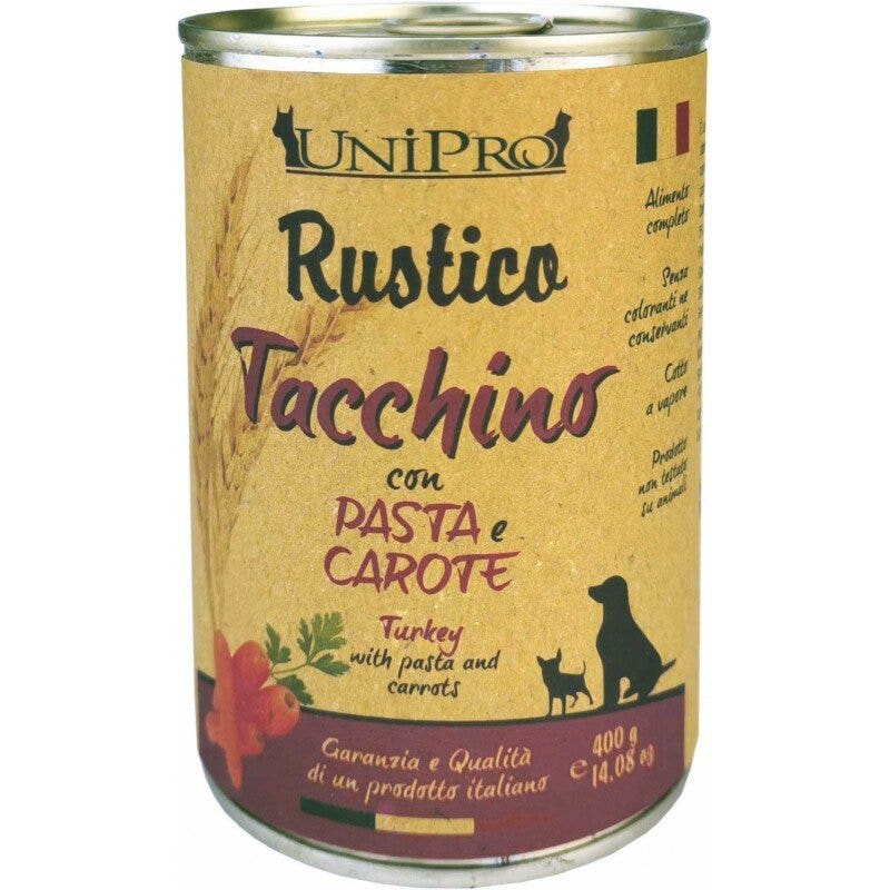 Unipro Rustico Pavo Pasta Integral Zanahorias Comida para Perros Adultos Tarro 400 g