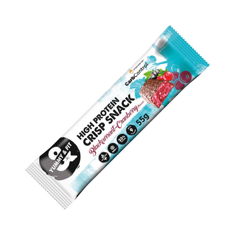 Forpro Snack crujiente alto en proteínas, sabor grosella negra y arándano rojo, 55 g