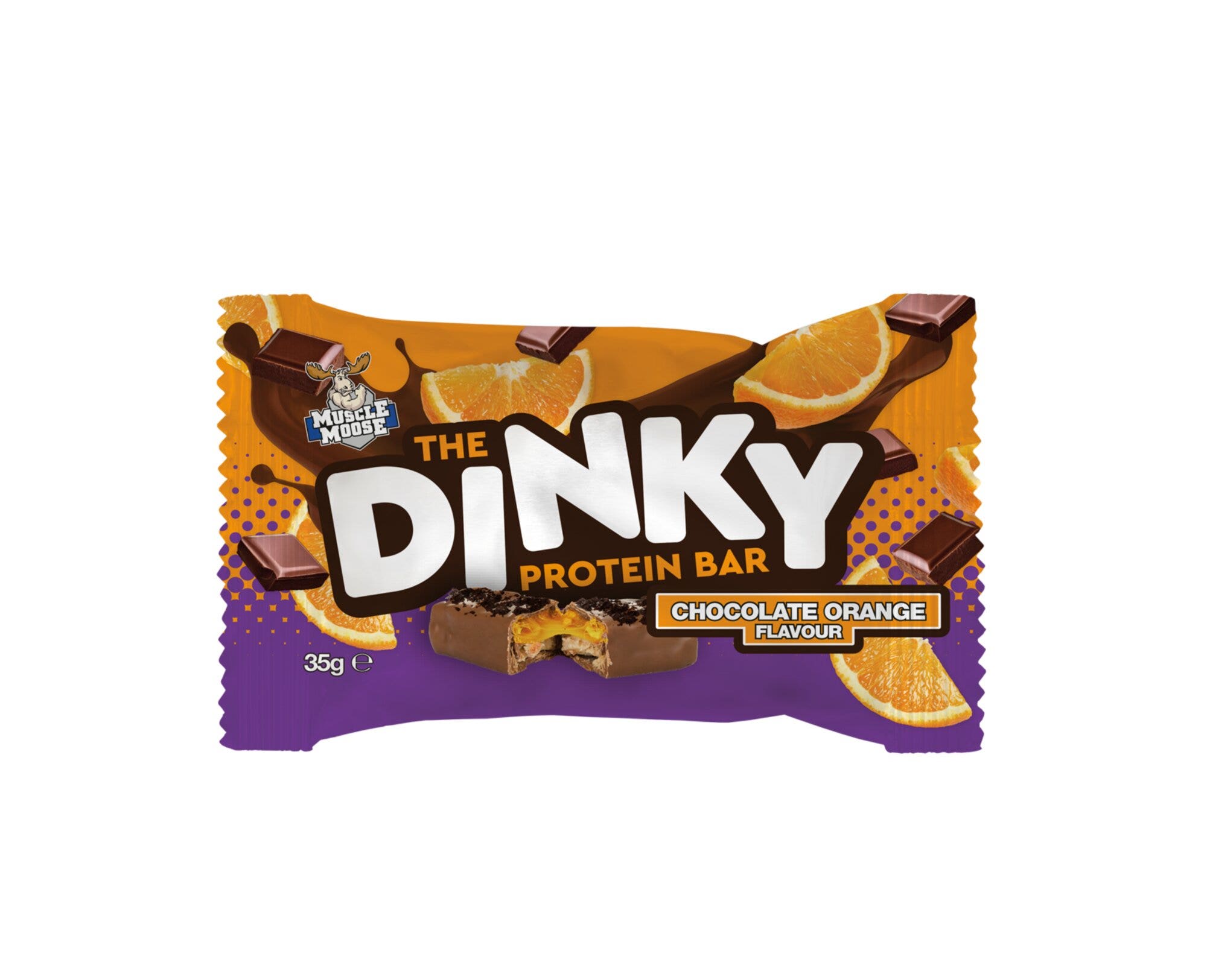 Barrita proteica Muscle Moose Dinky 35 g, sabor chocolate y naranja