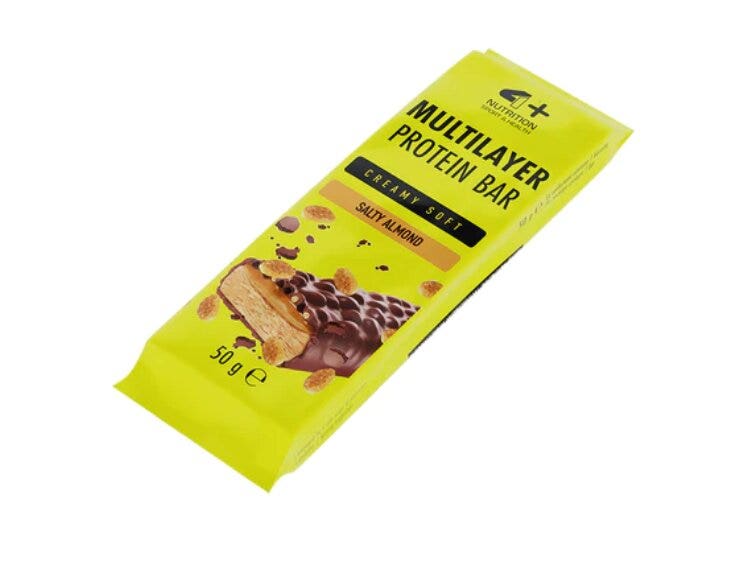 Barrita proteica multicapa 4+ Nutrition con sabor a almendra salada 50 g