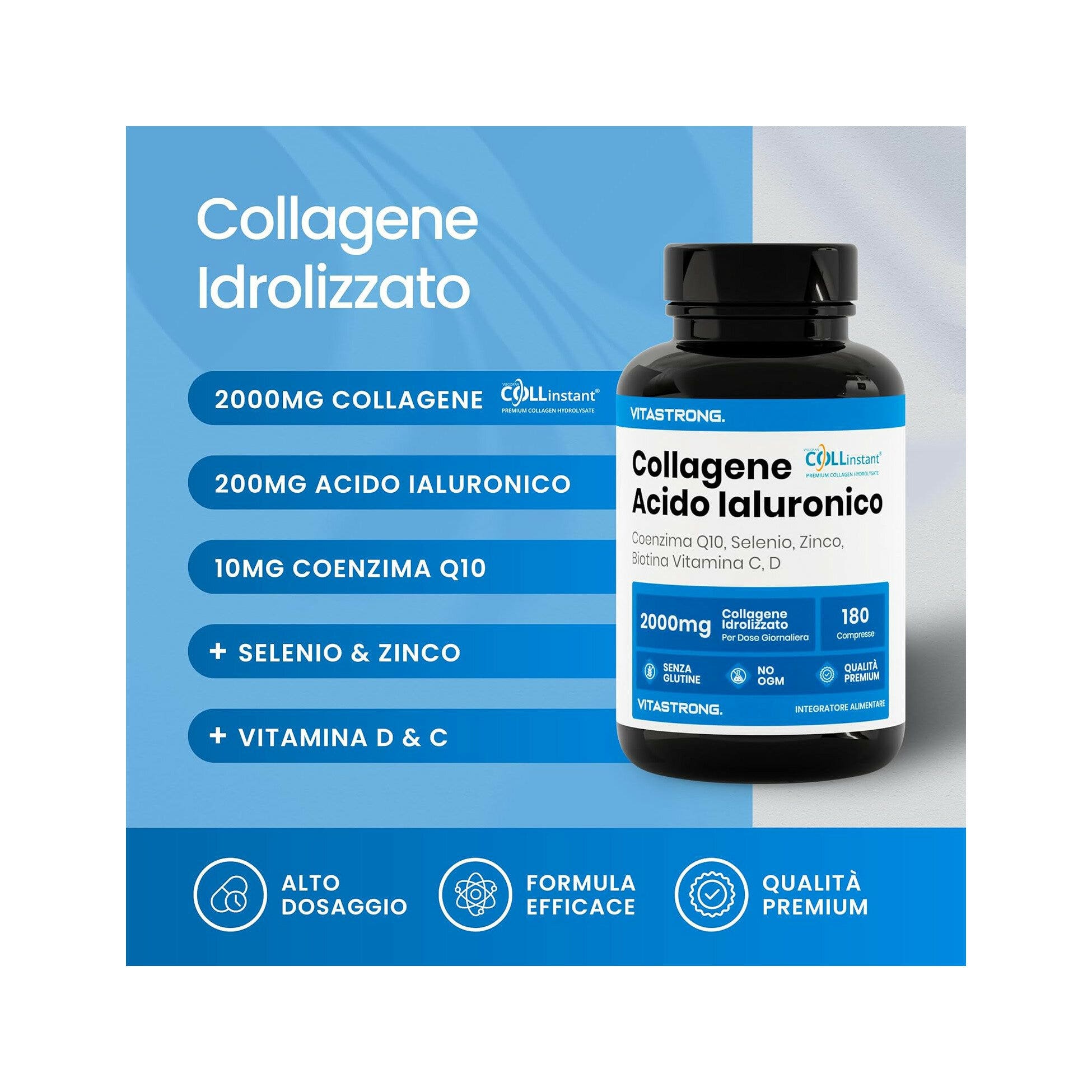 Vitastrong Collagen & HyaluronicAcid 180 Compresse