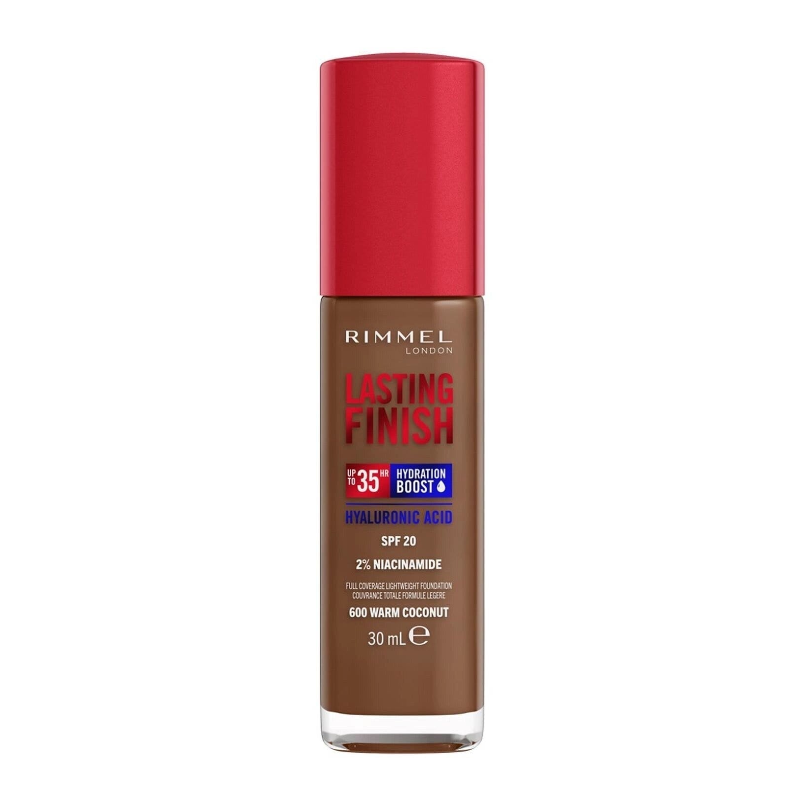 Rimmel Base de maquillaje Lasting Finish 35h con ácido hialurónico 600 Warm Coconut 30 ml