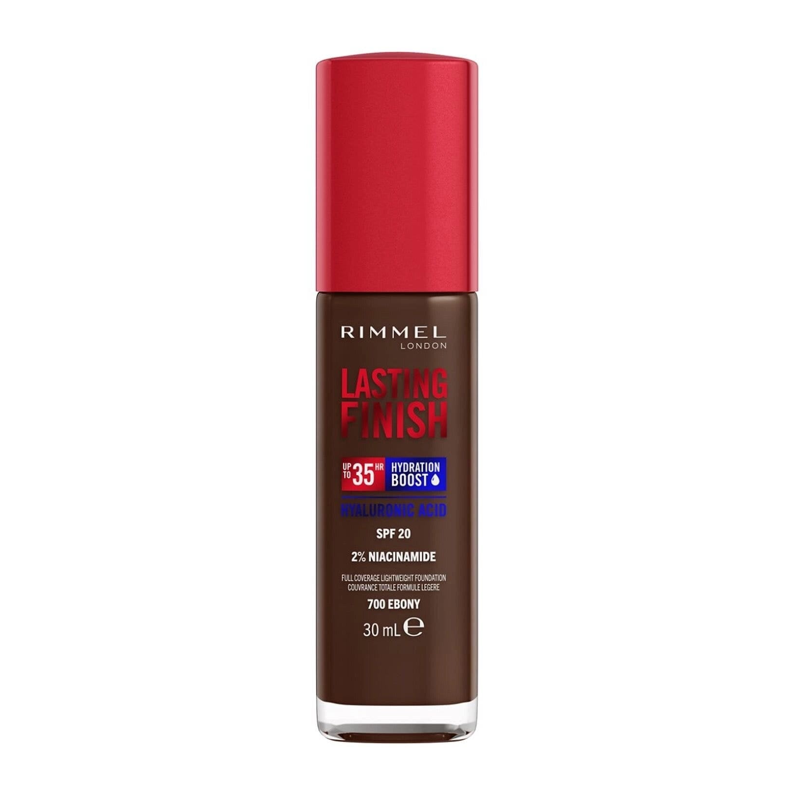 Rimmel Base de maquillaje Lasting Finish 35h con ácido hialurónico 700 Ebony 30 ml