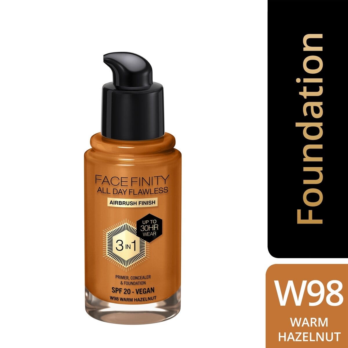 Max Factor Fondotinta Facefinity All Day Flawless 3In1 W98 Warm Hazelnut 30ml