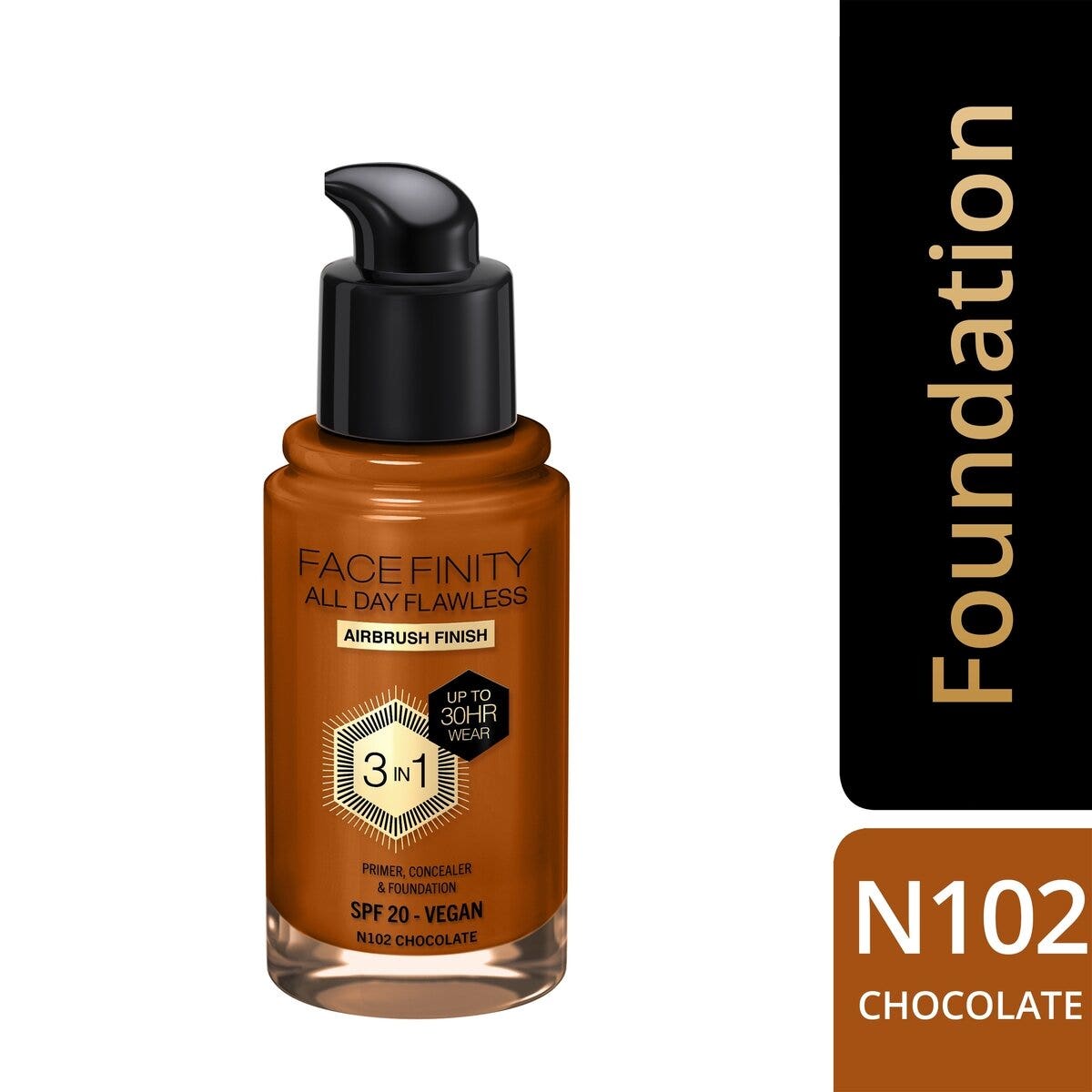 Max Factor Fondotinta Facefinity All Day Flawless 3In1 N102 Chocolate 30ml