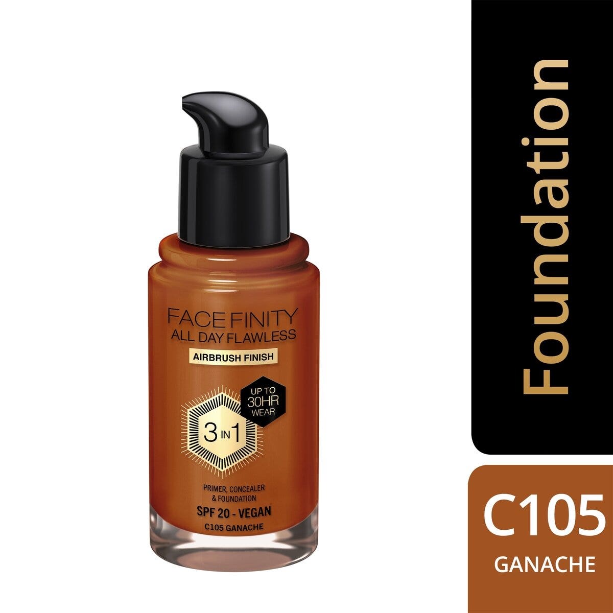 Max Factor Base de maquillaje Facefinity All Day Flawless 3 en 1 C105 Ganache 30 ml