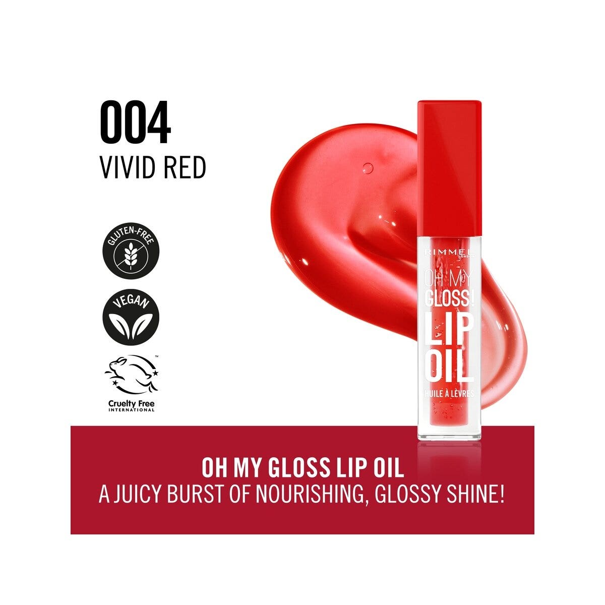 Rimmel Oh My Gloss! Olio per Labbra 004 Vivid Red 6ml