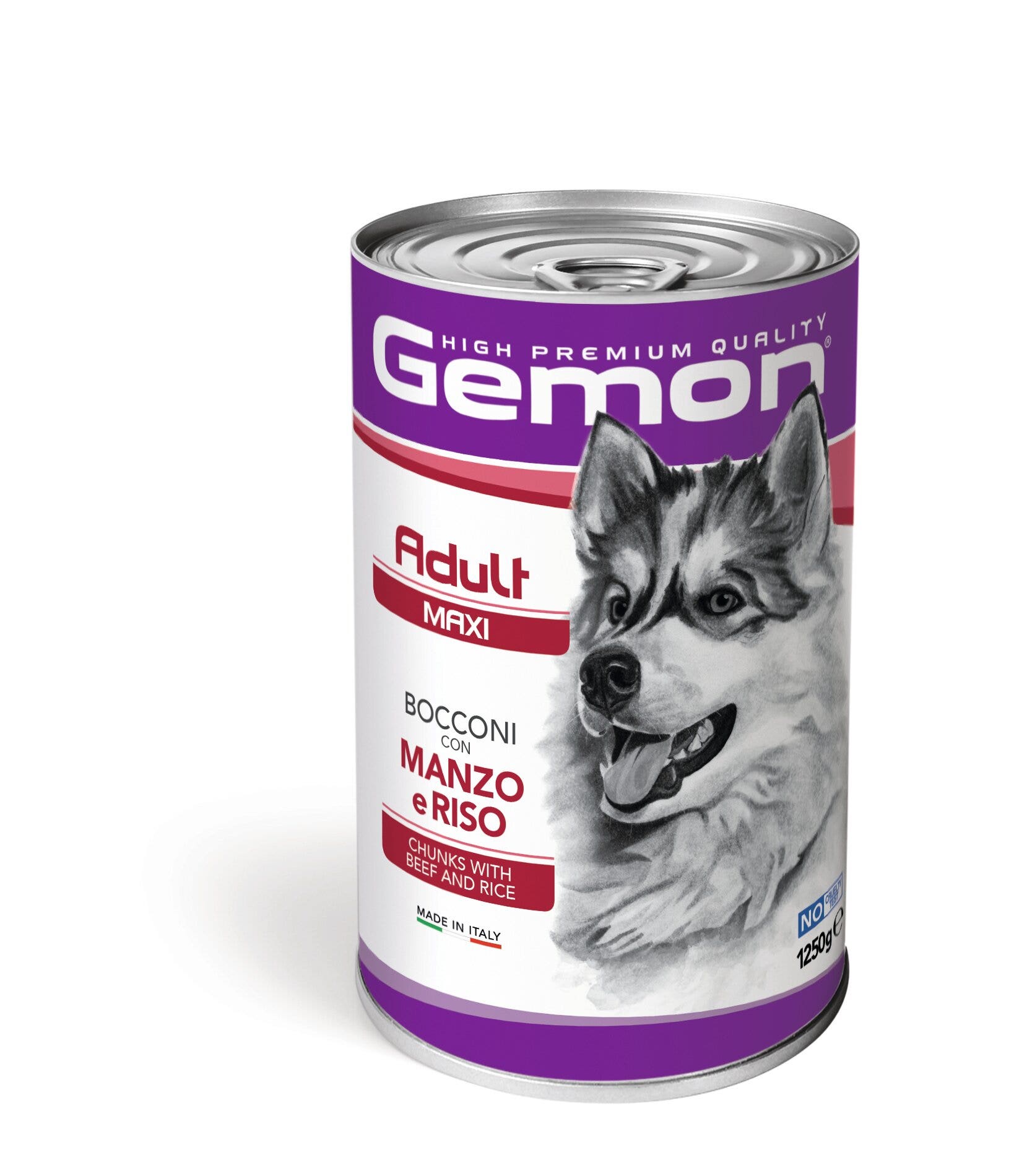 Gemon Bocconi Manzo E Riso Cibo Umido Cani Adulti Taglia Grande Barattolo 1,25 Kg
