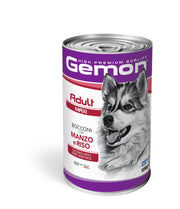 Gemon Bocaditos de ternera y arroz, comida húmeda para perros adultos de gran tamaño, lata de 1,25 kg