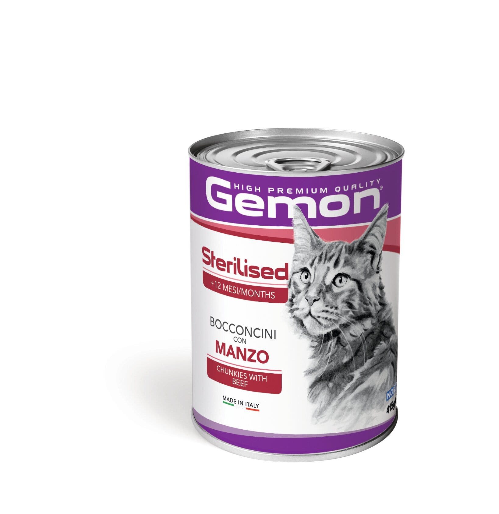 Gemon Sterilised Bocconcini Manzo Cibo Umido Gatti Adulti Barattolo 415 g