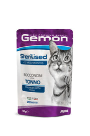 Gemon Bocaditos de atún, comida húmeda para gatos esterilizados, bolsa de 100 g