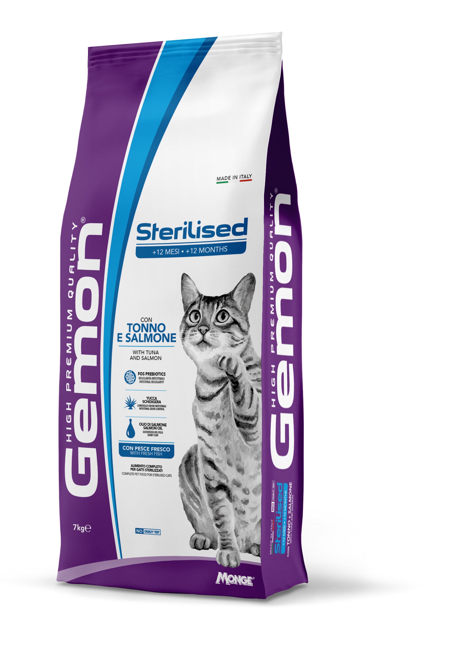 Gemon Sterilised Cat Tonno e Salmone Cibo Secco Per Gatti Adulti  Sterilizzati Sacco 7Kg