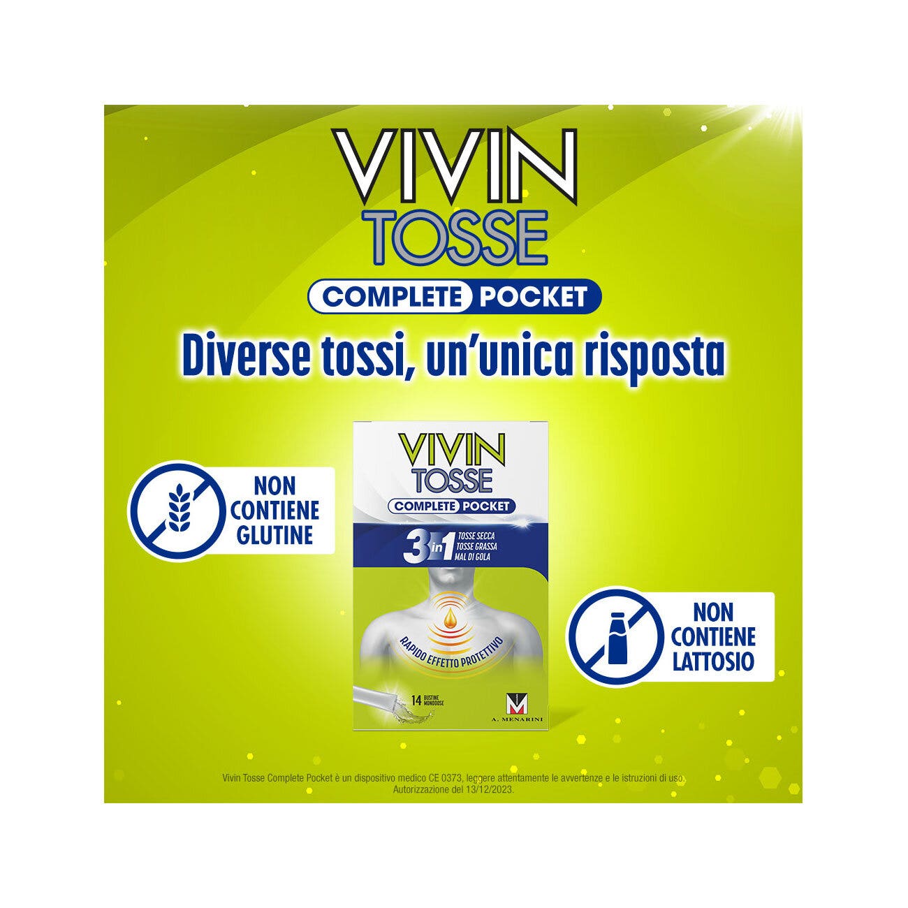Vivin Tosse Complete 3 en 1 de bolsillo para tos seca, tos productiva y dolor de garganta, 14 sobres