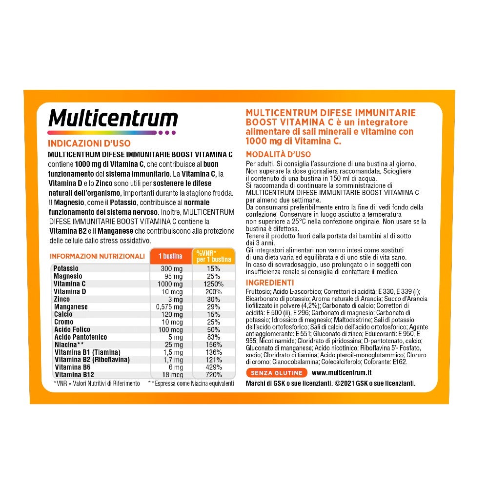 Multicentrum Defensas Inmunológicas Boost Vitamina C Complemento Alimenticio Sales Minerales Vitaminas 28 sobres