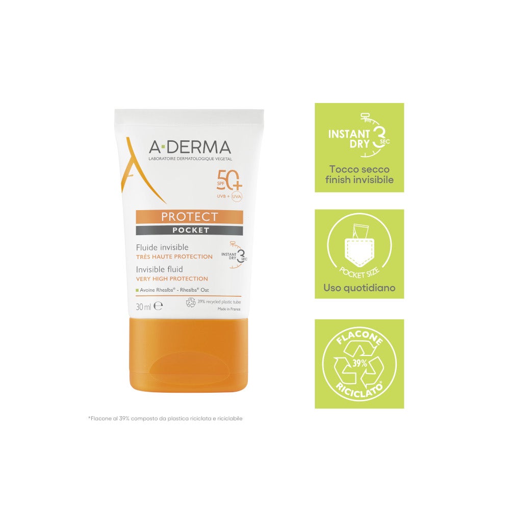 Aderma Protect Pocket Fluido Invisibile Solare Viso 30ml SPF50+