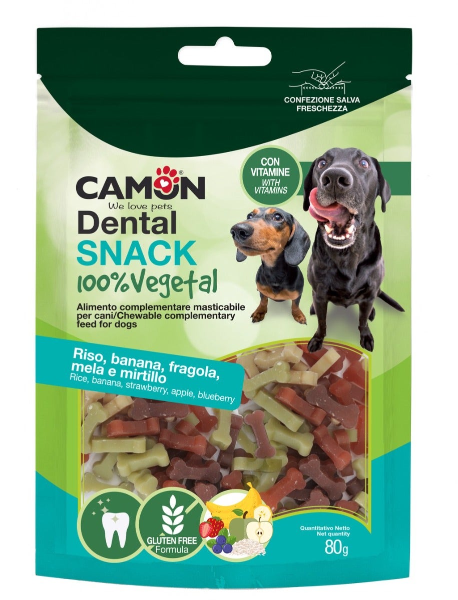 Camon Huesitos de arroz con plátano/fresa/manzana/arándano para perros 80 g 2,5 cm