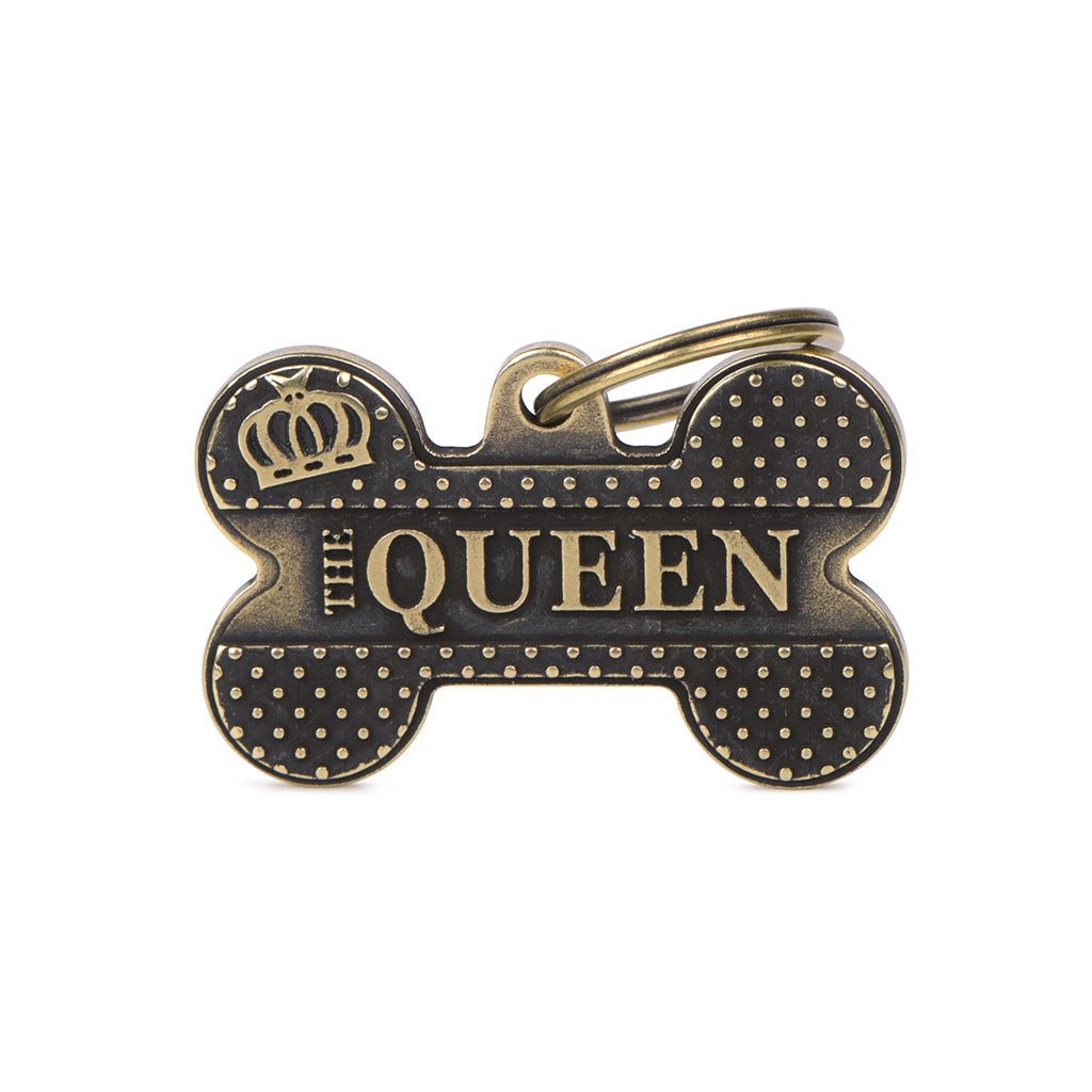 Medaglietta Per Cani E Gatti Personalizzata Osso Queen English Bronx Taglia Grande