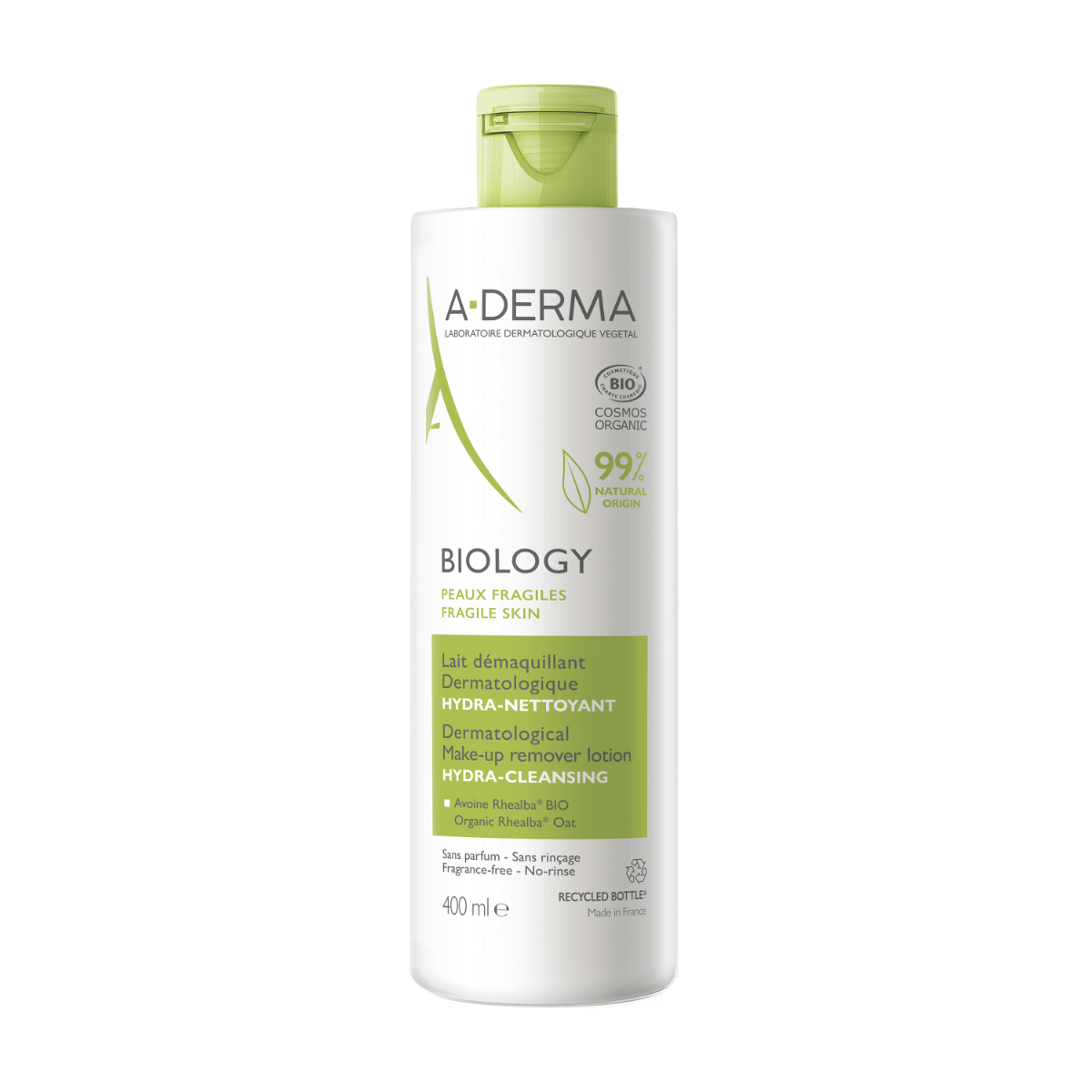 A-Derma Biology Leche Desmaquillante Dermatológica Hidratante-Limpiadora 400 ml