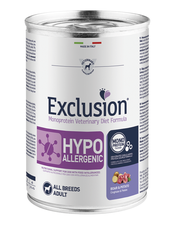 Exclusion Veterinary Diet Formula hipoalergénica para perros con jabalí y patatas, lata de 400 g