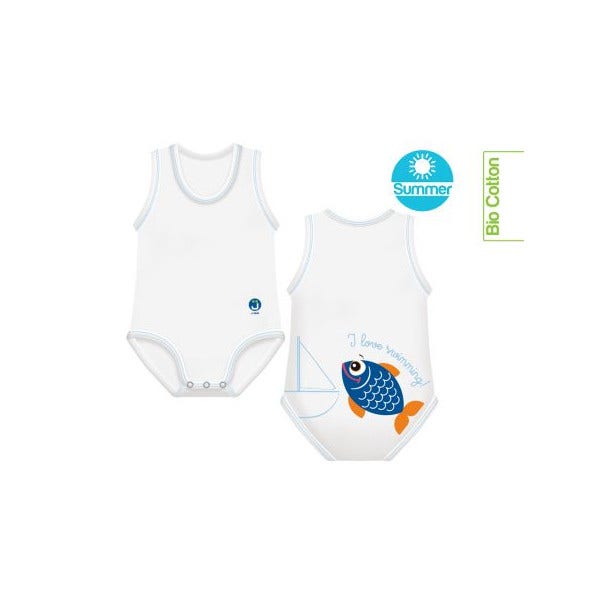 J Bimbi Body Neonato Senza Maniche In Cotone Bio 0-36 Mesi Pesce Blu