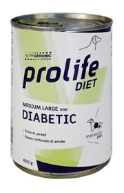 Prolife Dog Diet Wet Diabetic Sensitive Comida húmeda para perros de tamaño mediano/grande Lata de 400 g
