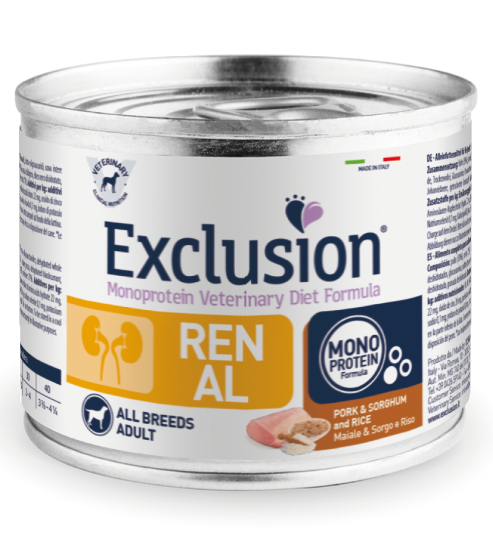 Exclusion Veterinary Diet Formula Renal Para Perros Cerdo / Sorgo Y Arroz Lata 200gr-1