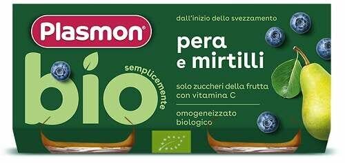 Plasmon Puré de pera y arándanos ecológico 2x80 g 6 meses+