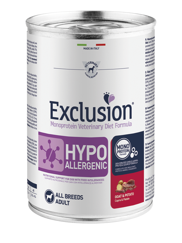Exclusion Veterinary Diet Formula Per Cani Hypoallergenic Capra E Patate Lattina 400gr