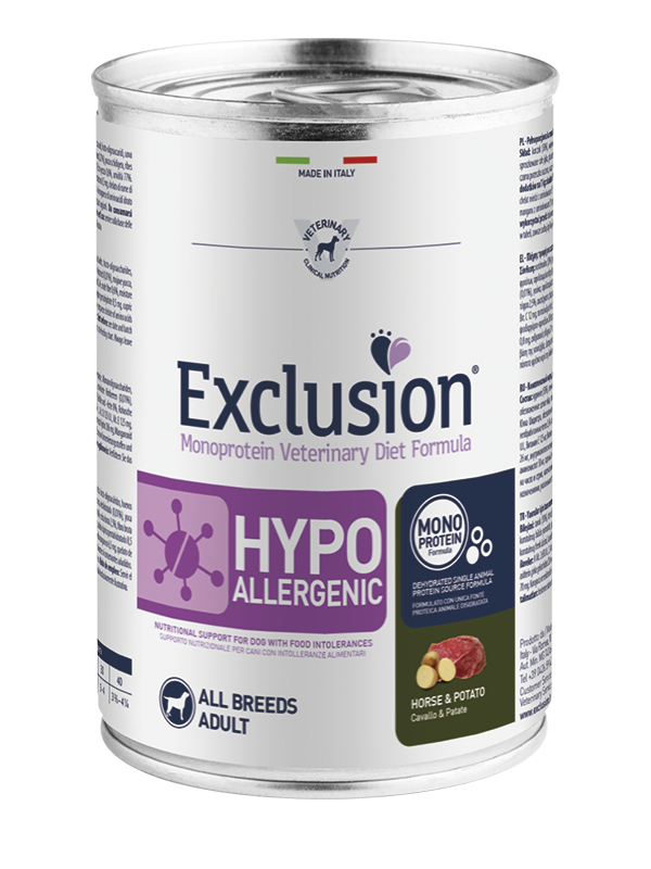 Exclusion Veterinary Diet Formula Hipoalergénica para perros, caballo/patatas, lata de 400 g