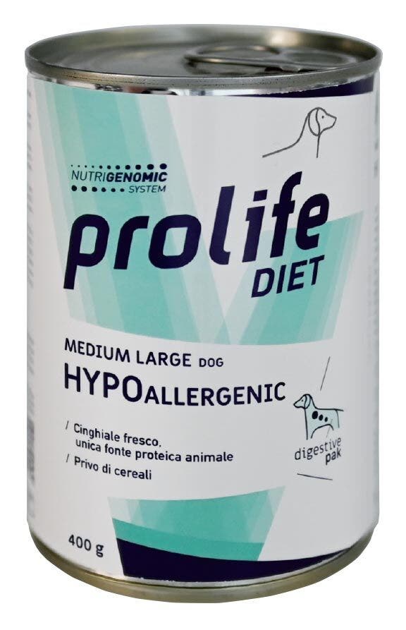 Prolife Dog Diet Wet Hypoallergenic Comida húmeda para perros de tamaño mediano/grande Lata de 400 g