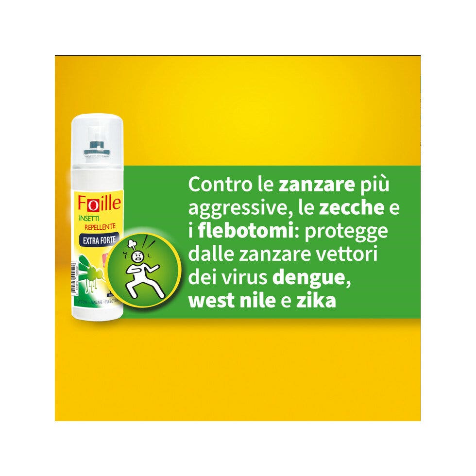 Foille Insetti Repellente Extra Forte Deet 50%, Spray anti zanzare, zecche e flebotomi 100ml