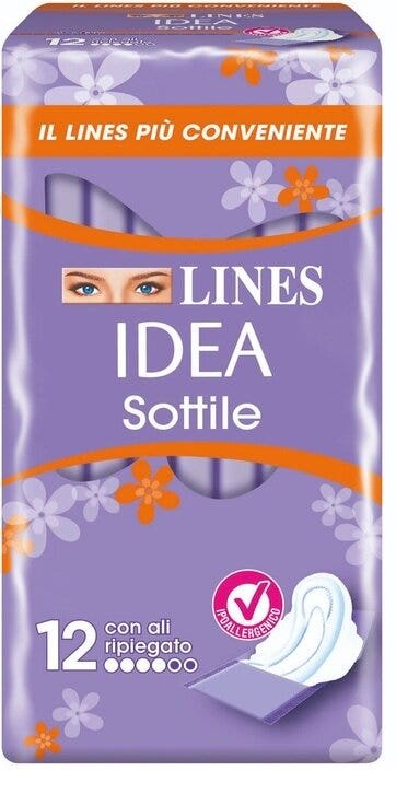 Lines Idea Sottile Anatómico Plegado con Alas 12 Compresas