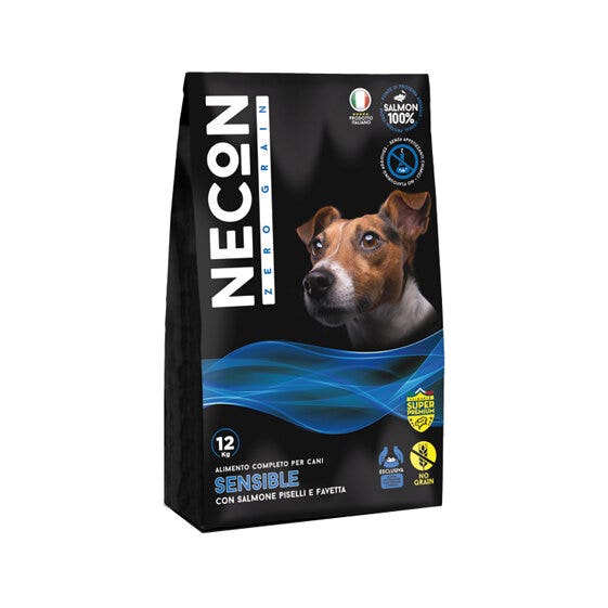 Necon Zero Grain Sensible Salmone Piselli Favetta Per Cani Sacco 12Kg