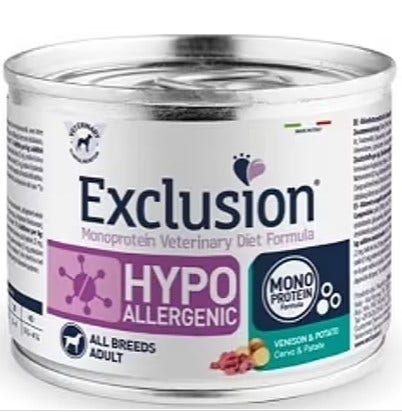 Exclusion Monoprotein Veterinary Diet Formula Hipoalergénico Húmedo Ciervo/Patatas para perros adultos Lata 200 g
